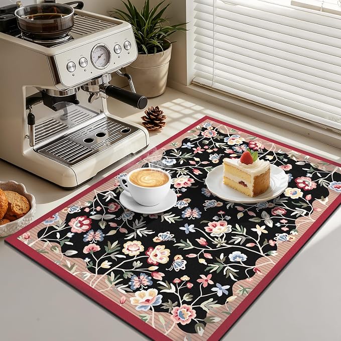 LOKHOM Floral Dish Drying Mat, Cuttable Hide Stain Drying Mat - Image 4