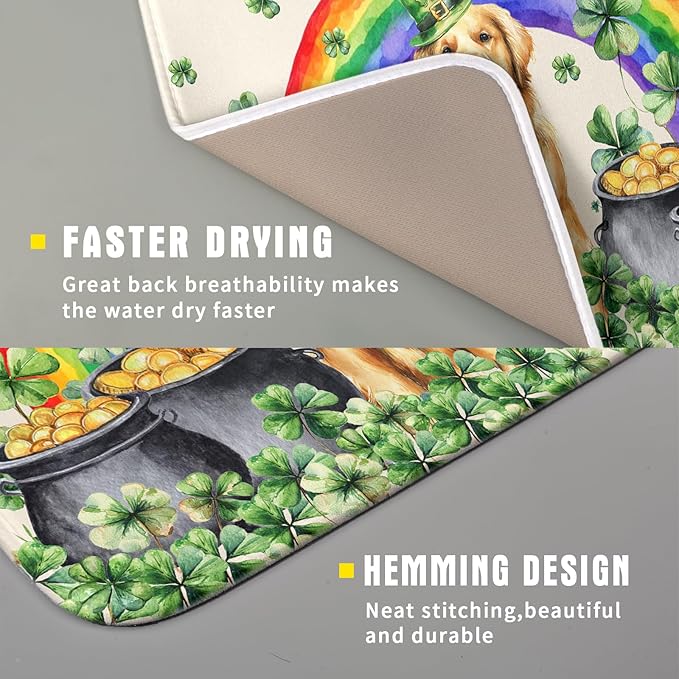 St Patricks Day Drying Mat Samll Lucky Clovers Green Kitchen Decor Counter Mats - Image 3