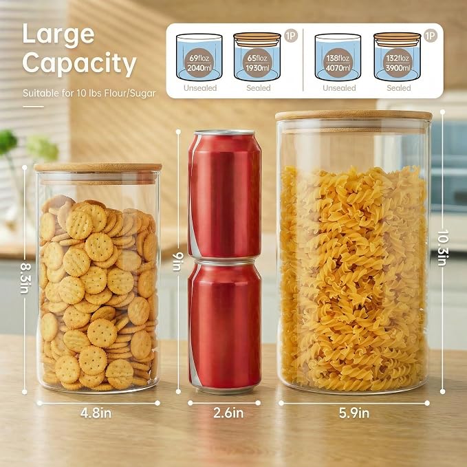 HomArtist Extra Large Glass Flour and Sugar Storage Containers - Image 3