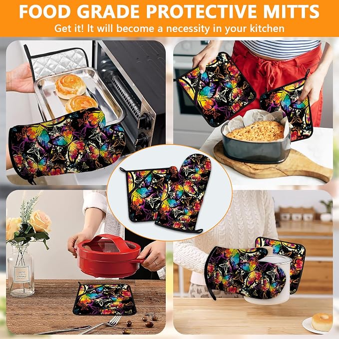 Colorful Butterfly Oven Mitts and Pot Holders Sets 4Pcs, Extra Long Oven Gloves - Image 7
