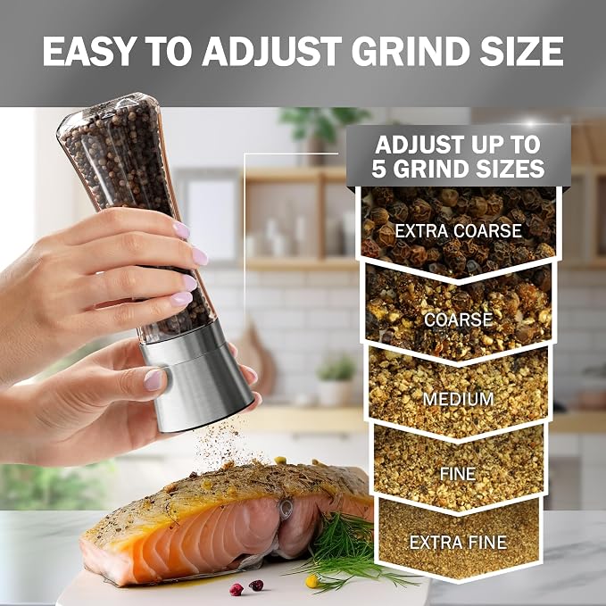 Home EC Premium Stainless Steel Sea Salt and Pepper Grinder Set of 2 - Image 3