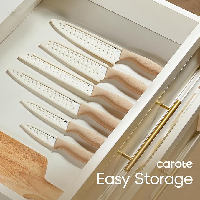 CAROTE 12PCS Knife set with Blade Guards, Granite Nonstick Ceramic Coating - Image 5
