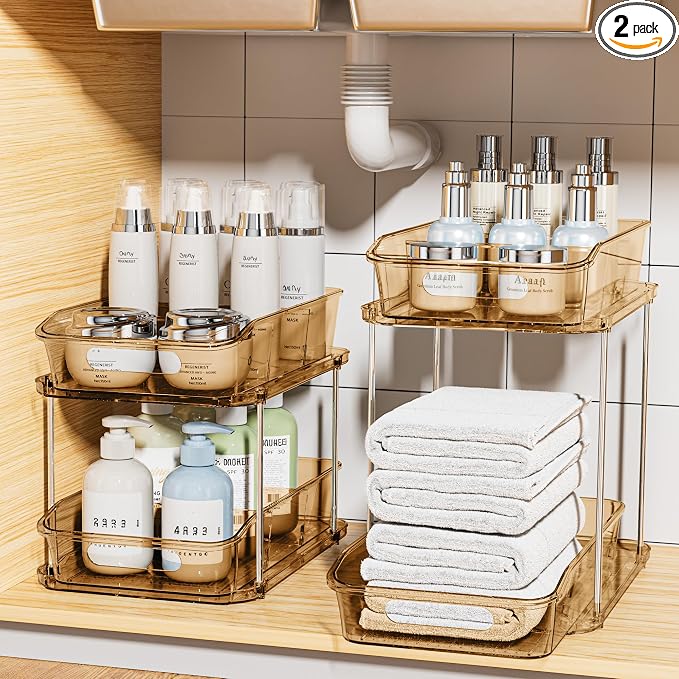 Delamu 2-Tier Under Sink Organizers and Storage, Pull Out Kitchen Pantry by DELAMU