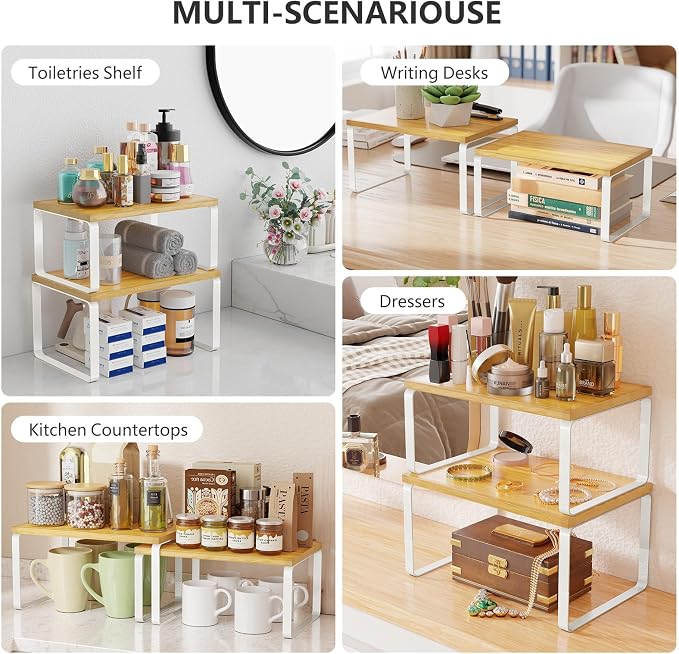 Simple Trending Bamboo Cabinet Organizer Shelf, Stackable Expandable Spice Rack - Image 7