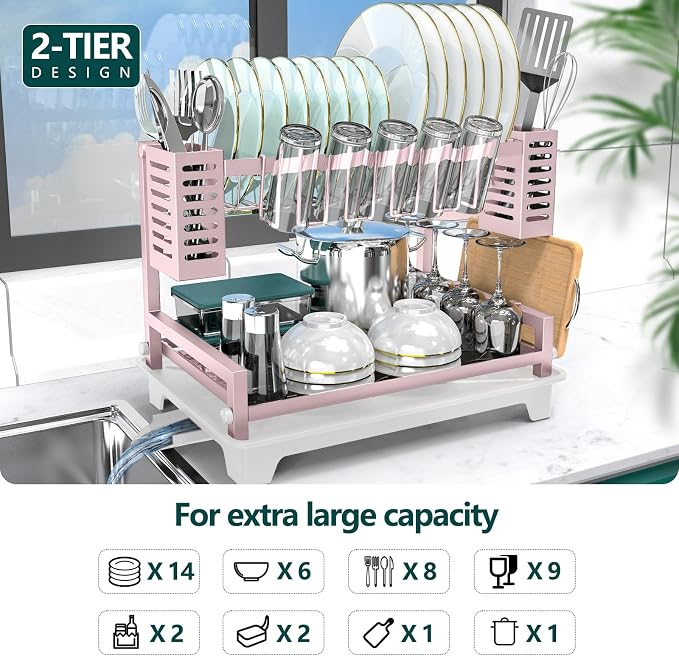 B-Land Dish Drying Rack, 2 Tier Dish Racks - Image 2