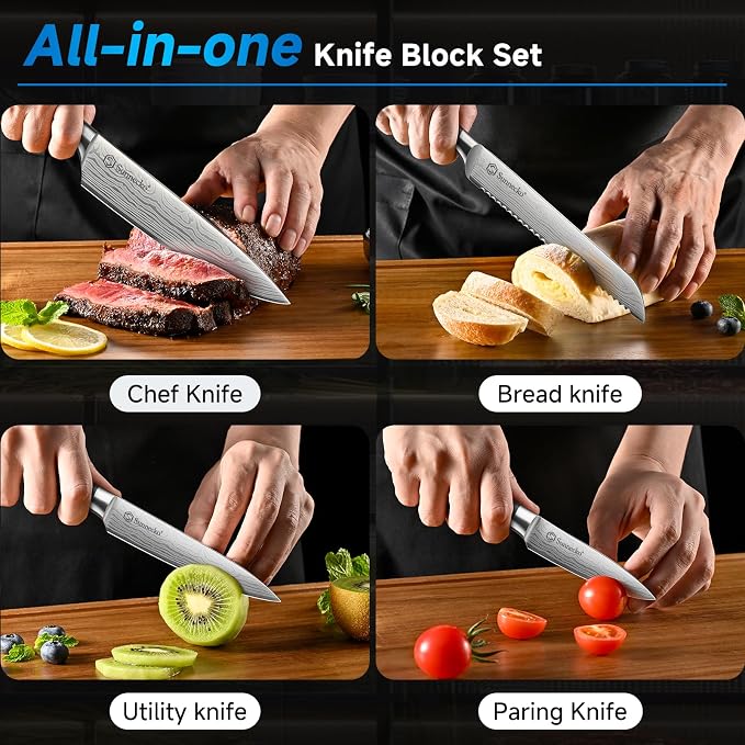 Sunnecko Knife Set with Block and Sharpener - Image 6