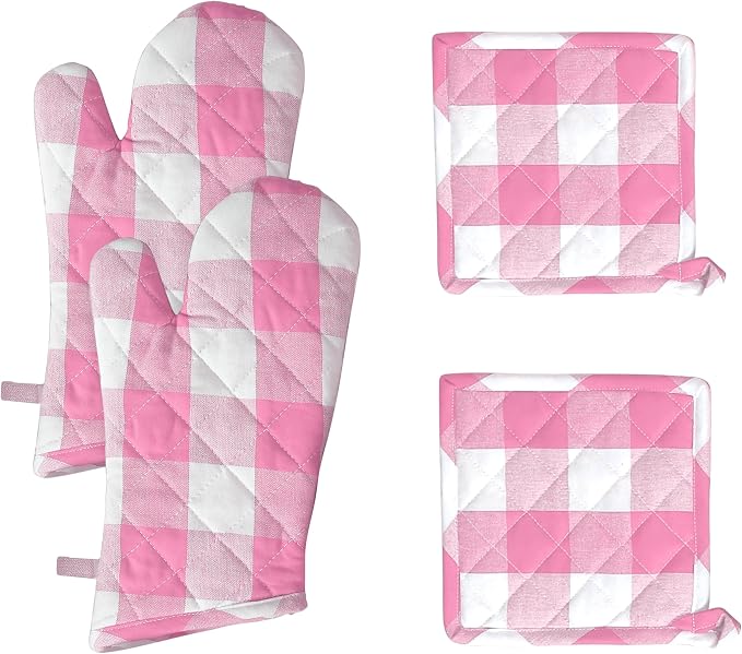 Native Fab Buffalo Plaid Check Oven Mitts and Pot Holders Set of 4, 100% Cotton by NativeFab