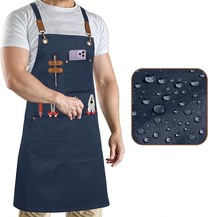 RUVANTI Work Aprons for Men, Oil & Water Repellent, PolyCotton Cross Back by Ruvanti