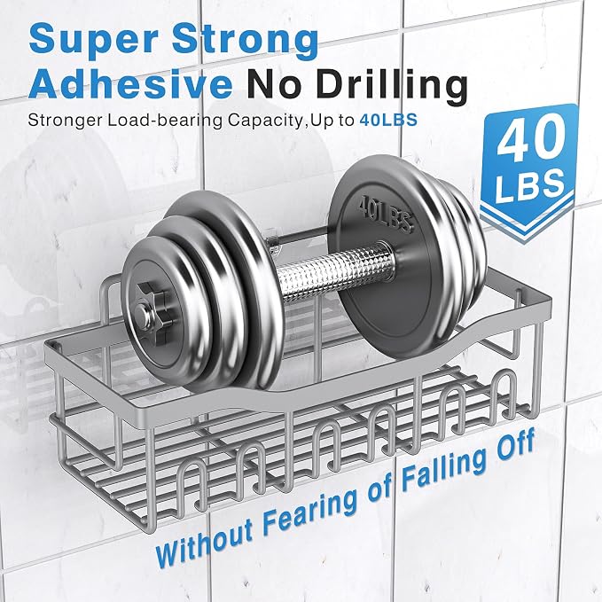 EUDELE Shower Caddy 2 Pack, Adhesive Shower Organizer - Image 4