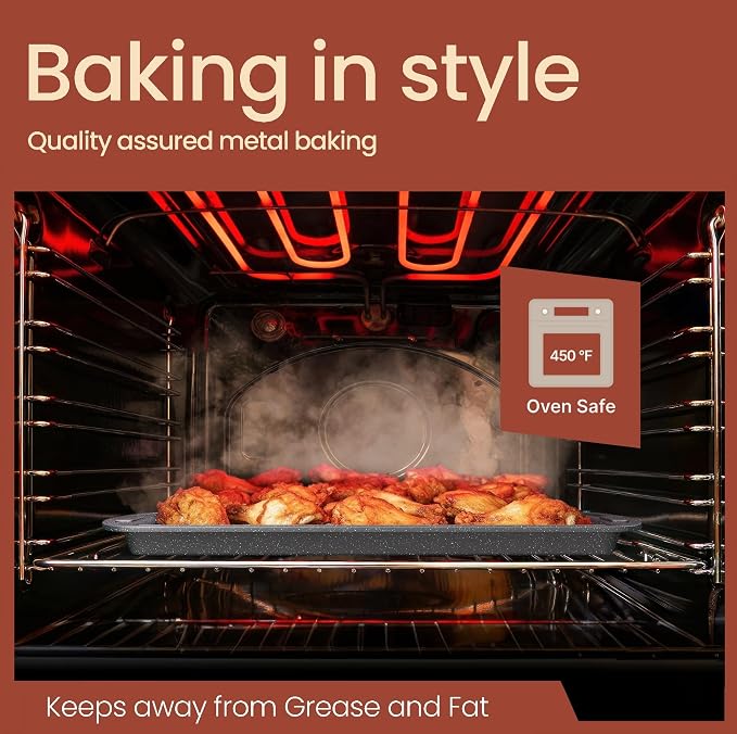 Cookie Sheet with Wire Rack Set, 2-Piece Nonstick Gray Marble Carbon Steel Pan - Image 6