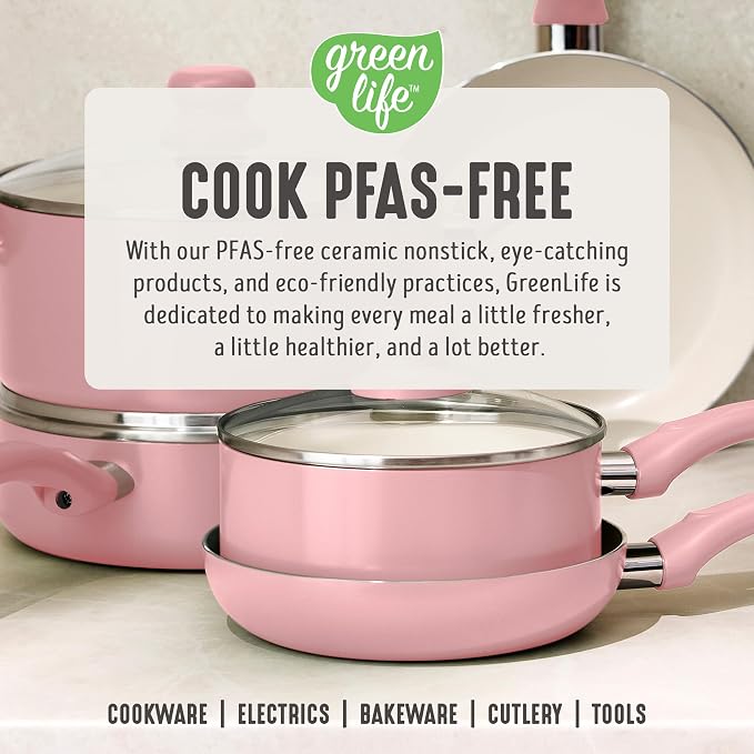 GreenLife 16-Piece Nonstick Cookware Set, Non-Toxic Ceramic Pots and Pans Set - Image 8