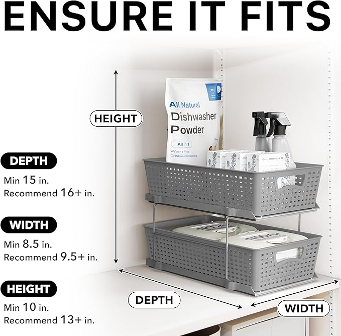 Simple Houseware 2 Tier Bathroom Organizer Tray Pull-Out Sliding Drawer - Image 6