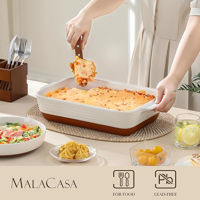 MALACASA Baking Dish with Rack, 4.8 Qt Ceramic Roasting Pan with Stainless - Image 3