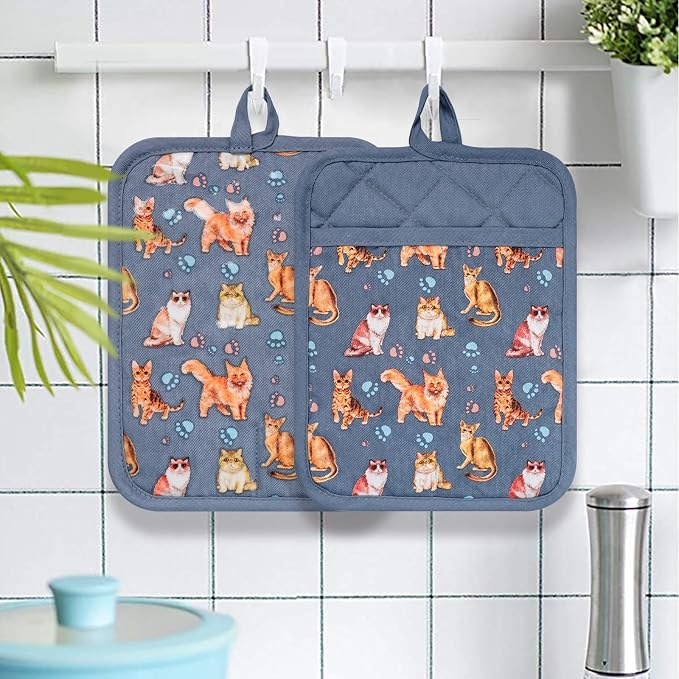 Pot Holders Set of 2 Heat Resistant 480 ℉Non Slip Clear Silicone Printed - Image 6