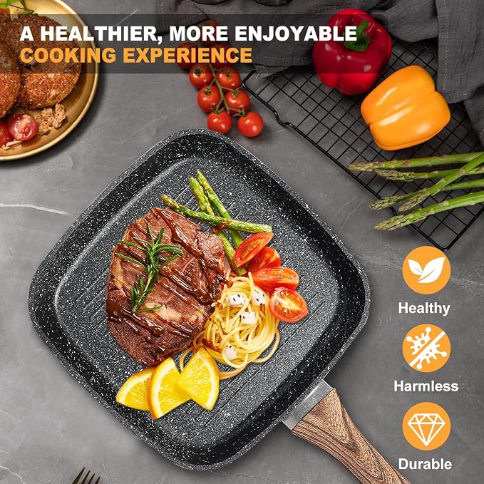NEWBULIG 3-Piece Nonstick Grill Pan Set, Square Griddle Pans - Image 5