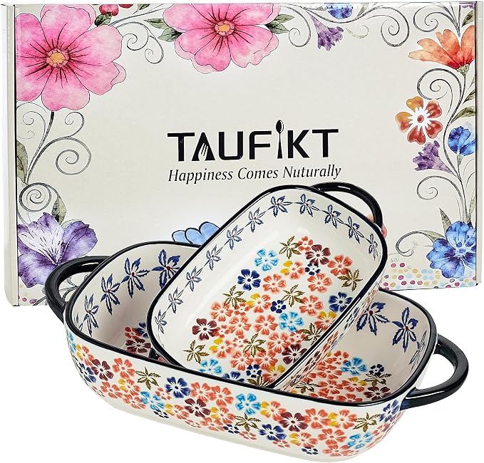 Ceramic Casserole Dishes for Oven, Hand-painted Polish Pottery Baking Dish Set by TAUFIKT