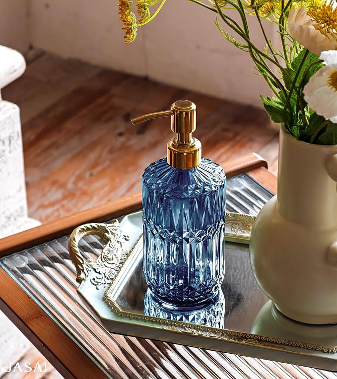 JASAI 18Oz Blue Glass Soap Dispenser - Image 3