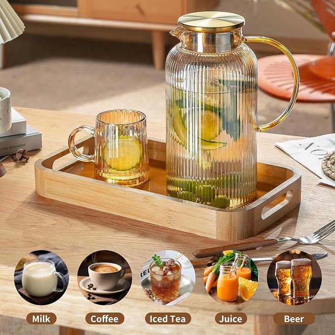 Buaic Glass Pitcher with Lid, 2 PACK 84 oz/ 2.5 Liter Amber Classic Vertical - Image 5