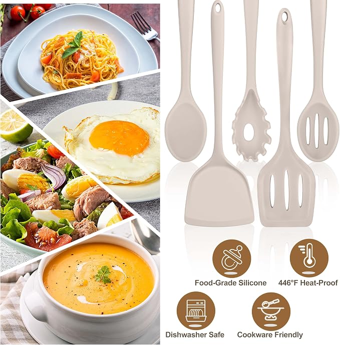 TeamFar Silicone Cooking Utensils Set, 5-Piece Heat Resistant Kitchen Utensils - Image 5