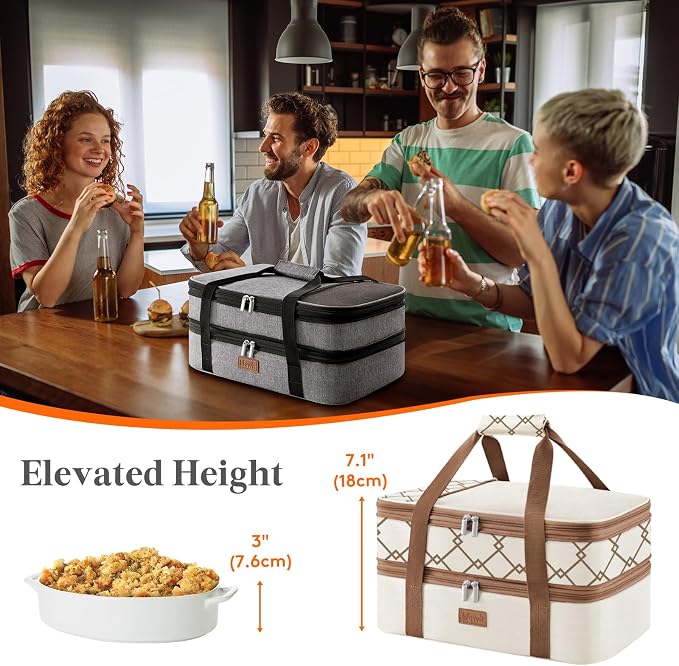 Lifewit Insulated Double Decker Casserole Carrier, Expandable Lasagna Lugger - Image 4