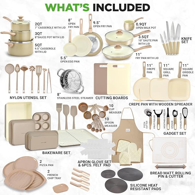 NutriChef 75-Piece Non-Stick Pots and Pans Set, Complete Ceramic Cookware Set - Image 2