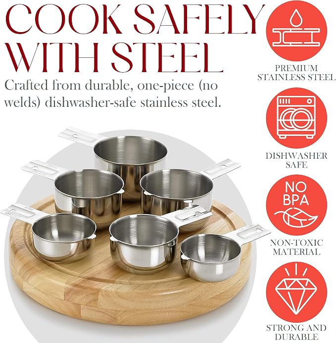 Bellemain One-Piece Stainless Steel Measuring Cups Set of 6 – Nesting Metal - Image 4