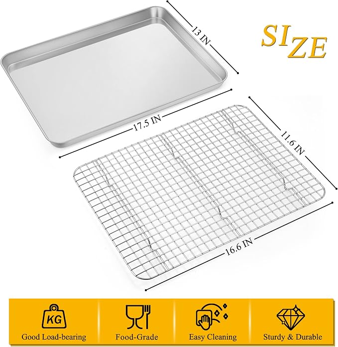 P&P CHEF 17.5 Inch Baking Sheet and Rack Set, Stainless Steel Cookie Sheets - Image 2