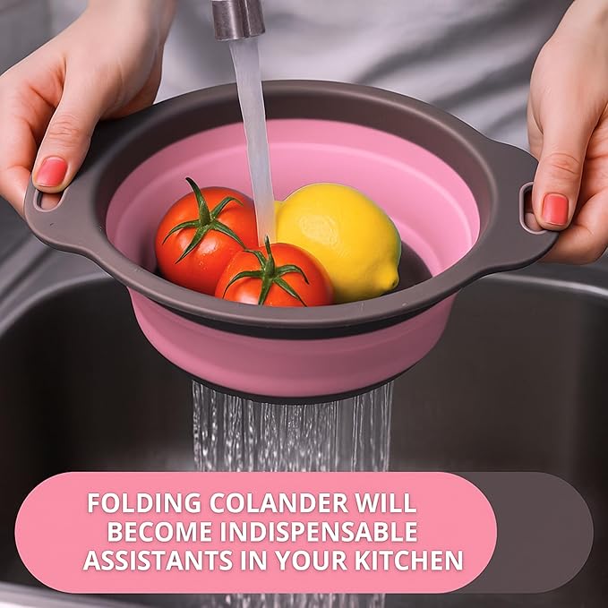 Pink Round Silicone Collapsible Colander – Small Silicone Round Kitchen - Image 7