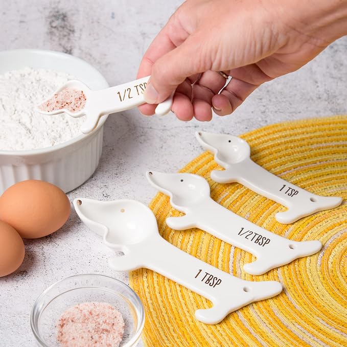 VOTUM White Dachshund Ceramic Measuring Spoon Set – Set of 4 Cute Weiner Dog - Image 5