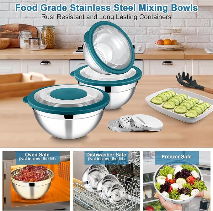 E-far Mixing Bowls with Lids and Graters, Stainless Steel Salad Mixing Bowl - Image 6