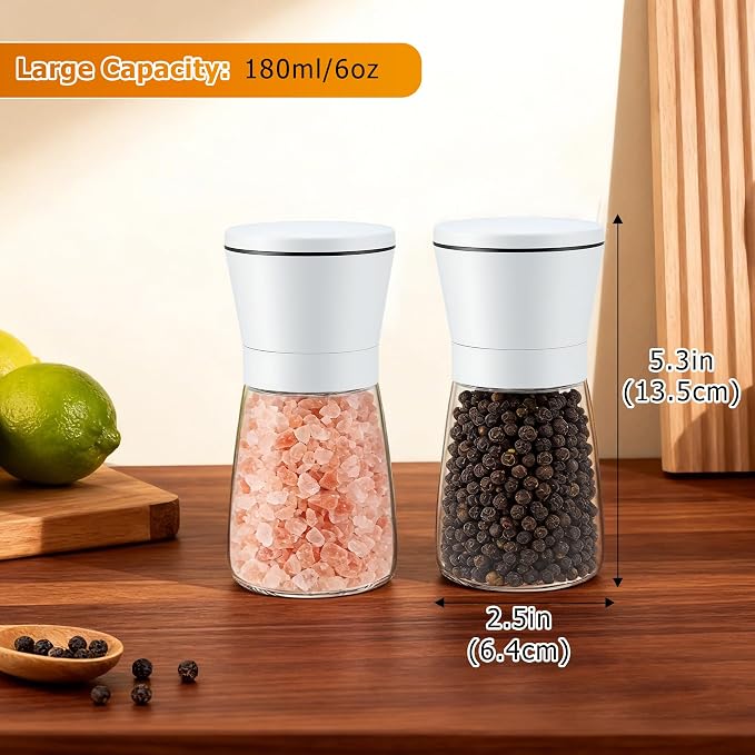 R DRURLCD White Salt and Pepper Grinder Set of 2, Manual Ceramic Spice Mills - Image 2