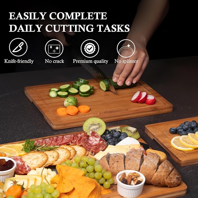 Empune Bamboo Cutting Board Set, Wood Cutting Boards - Image 3