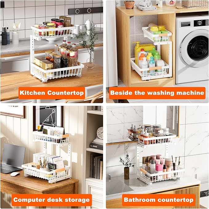 Under Sink Organizer, 2 Pack 2 Tier Under Sink Organizers and Storage, Slide - Image 7