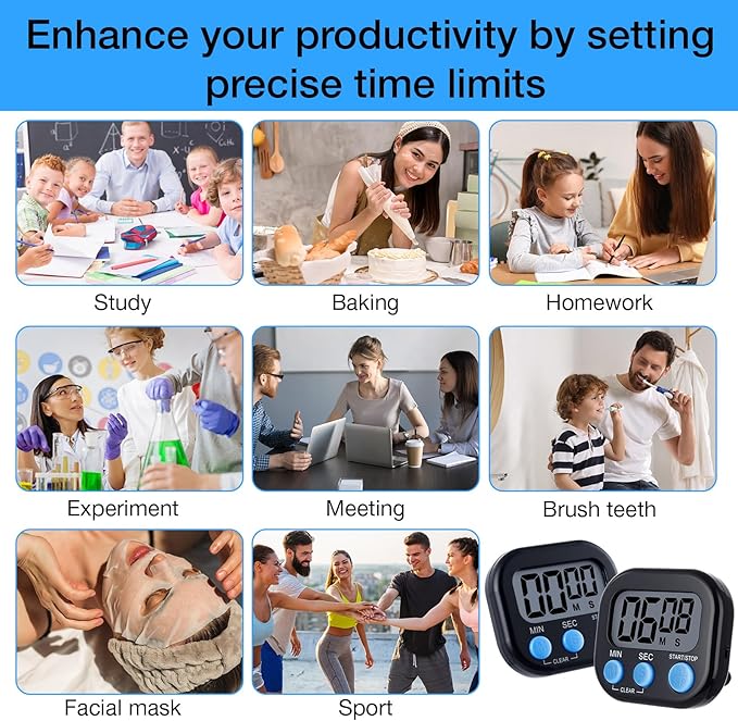 Leumoi 24 Pcs Digital Kitchen Timers Magnetic Back Timers Bulk Large Screen - Image 7