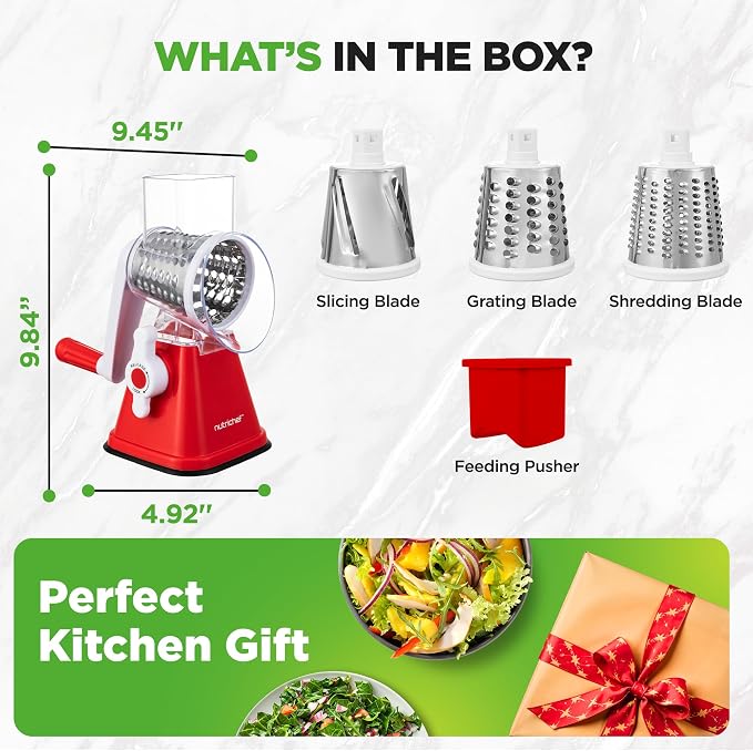 Nutrichef 3 in 1 Cheese Grater & Shredder | Strong Suction Base, Rotary Handle - Image 8