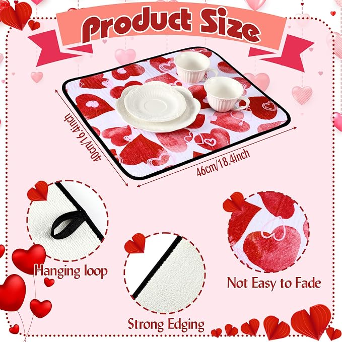 Breling Valentine's Day Dish Drying Mat Valentine Kitchen Dry Mat Absorbent - Image 3