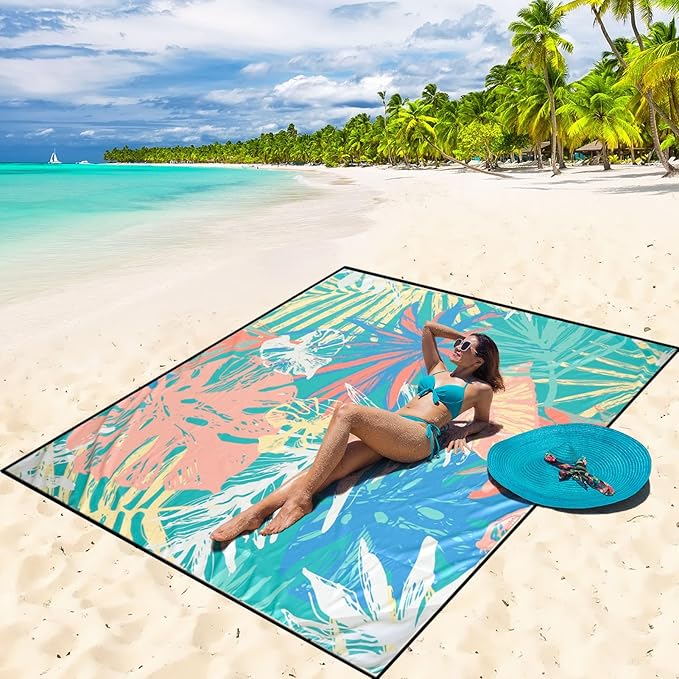WIWIGO Beach Blanket Waterproof Sandproof Beach Mat 79" X 83"/10'x9'for 2-8 by WIWIGO