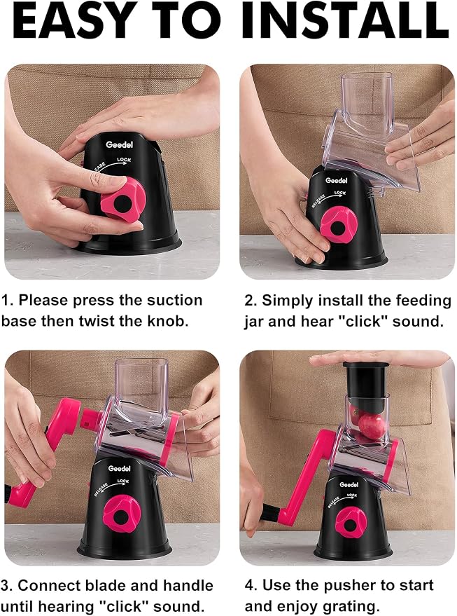 Geedel Rotary Cheese Grater, Kitchen Mandoline Vegetable Slicer - Image 7