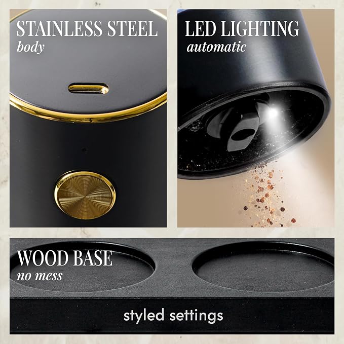 Electric Salt and Pepper Grinder Set Rechargeable – Black and Gold Salt and - Image 5