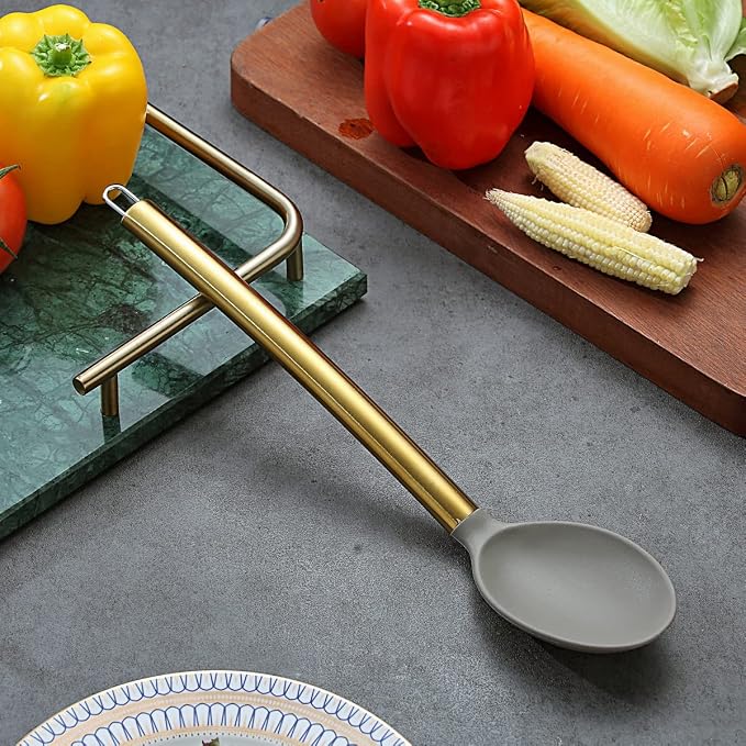 Berglander Non-stick Silicone Solid Serving Spoon, Titanium Gold Plating handle - Image 3