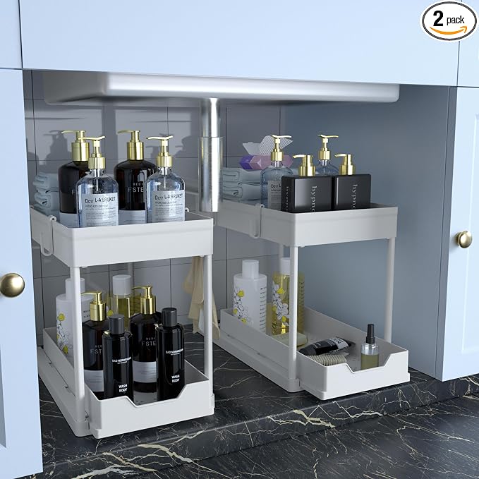 DEKAVA Cabinet, 2 Pack Under Sink Organizer, 2 Tier Sliding Bathroom Kitchen by DEKAVA