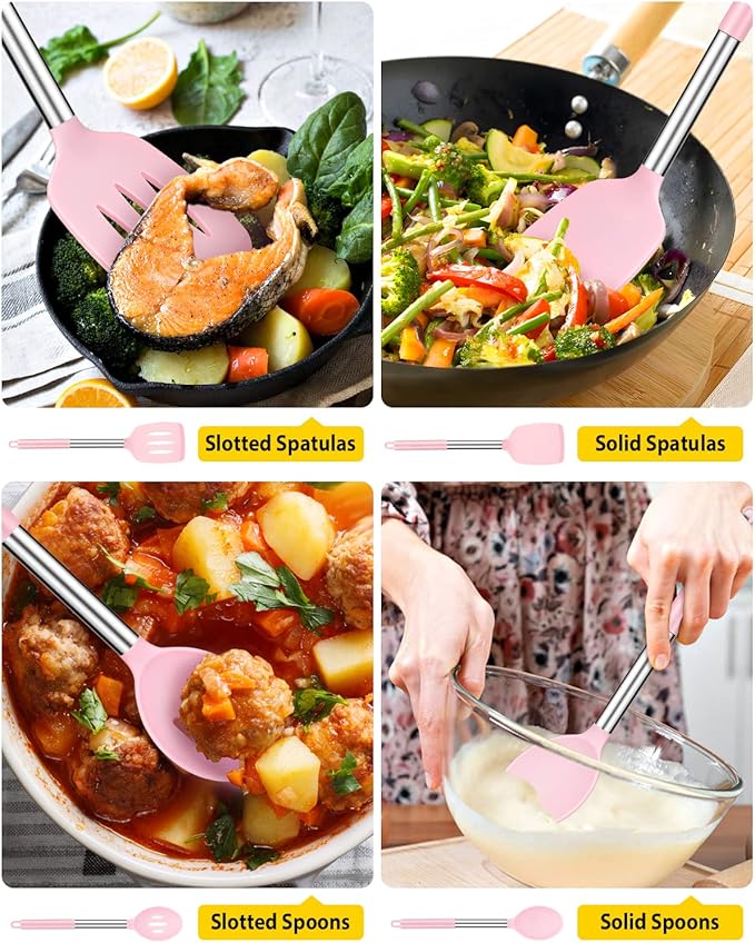 Pack of 4 Silicone Cooking Utensils Set, Non Stick Large Solid Spatulas - Image 3