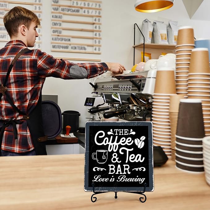 Coffee Bar Sign, Love is Brewing Farmhouse Tabletop Decor, Coffee and Tea Lover - Image 5