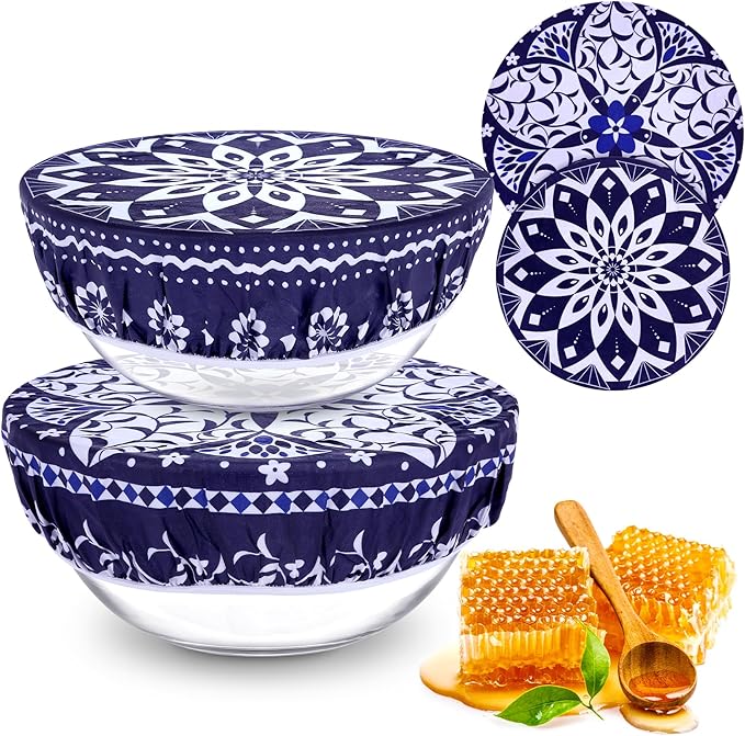 2 Large Reusable Beeswax Bowl Covers by Revahope