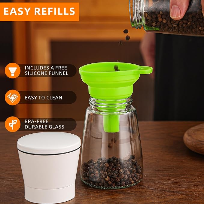DAVIMADE White Salt and Pepper Grinder Set of 2, Manual Refillable Adjustable - Image 3