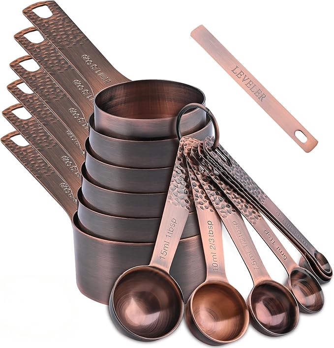 Measuring Cups and Spoons Set 14, Copper Measuring Cups and Spoons Set by Smithcraft