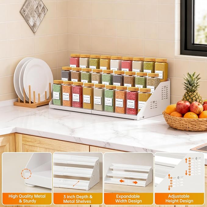 RCHYFEED Spice Rack Organizer for Cabinet, Expandable 3 Tiered Spice Rack - Image 4