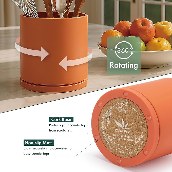 D'vine Dev 360° Rotating Utensil Holder – 7.2" Kitchen Utensil Crock - Image 4