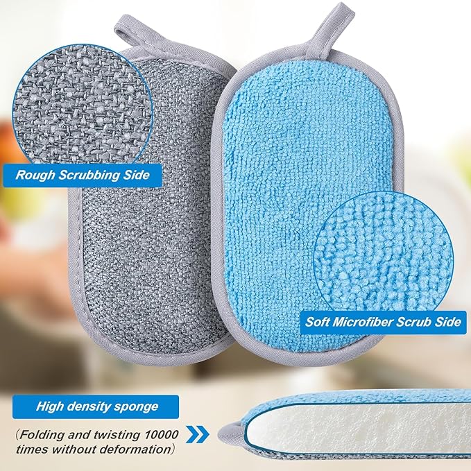 Dual-Sided Multi-Purpose Scrub Sponges, Non-Scratch Dishwashing Sponges - Image 2
