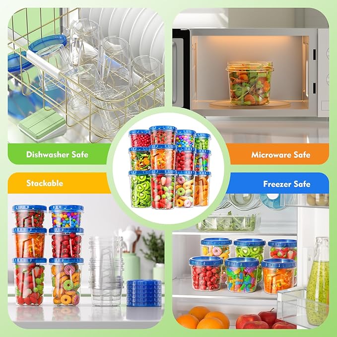 BiuLeon 12 Pack- 34/24/17oz Freezer Storage Containers, Plastic Food Storage - Image 4